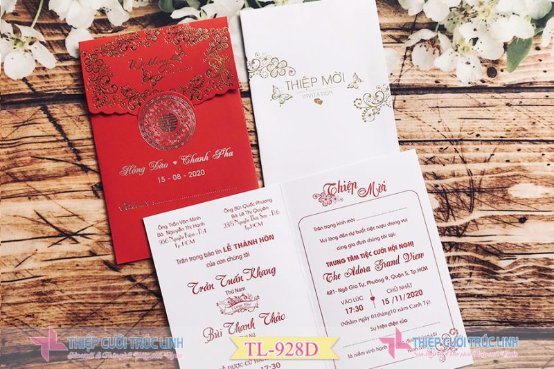 Mẫu phôi thiệp cưới truyền thống đỏ nhung mã TL-928D - Thiệp Cưới 365: In Thiệp  Cưới Đẹp Giá Rẻ Tại 
