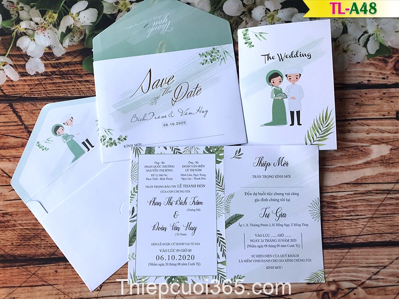 Thiệp mời cưới online mẫu hoa xanh sang trọng độc đáo