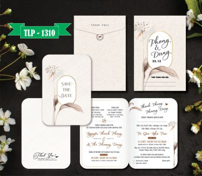 Thiệp cưới màu nâu sáng Vintage, hoa bồ công anh mã TCP-1310