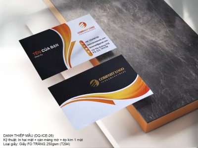 Danh thiếp - Name card ép kim màu đen cam vàng mã DQ-26